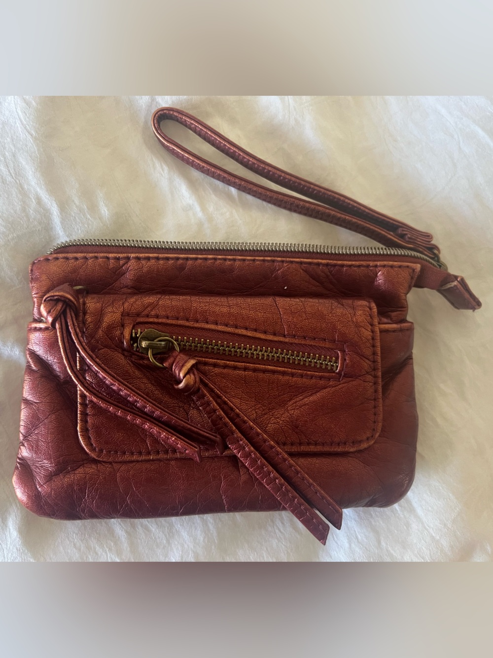Mossimo Small Crossbody Purse Bronze Metallic Burgundy Multipocket Faux Leather